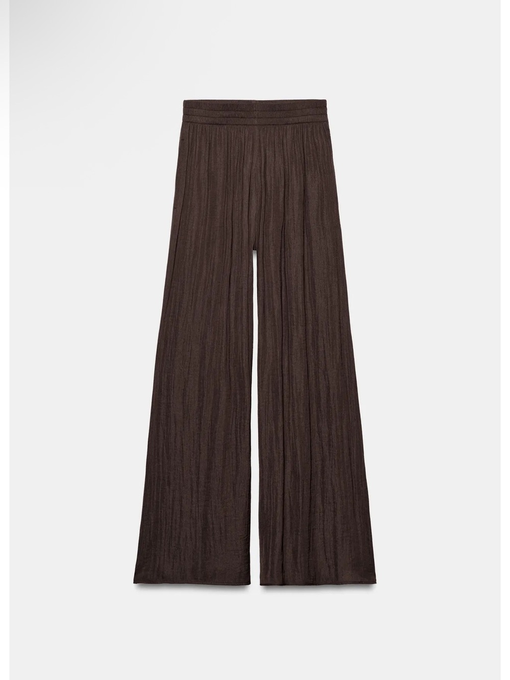 Zara Wide-Leg Crinkle Trousers - Dark Brown